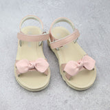 L'Amour Girls Leigh Leather Knotted Bow Pink Leather Wedge EVA Sandals - Babychelle.com