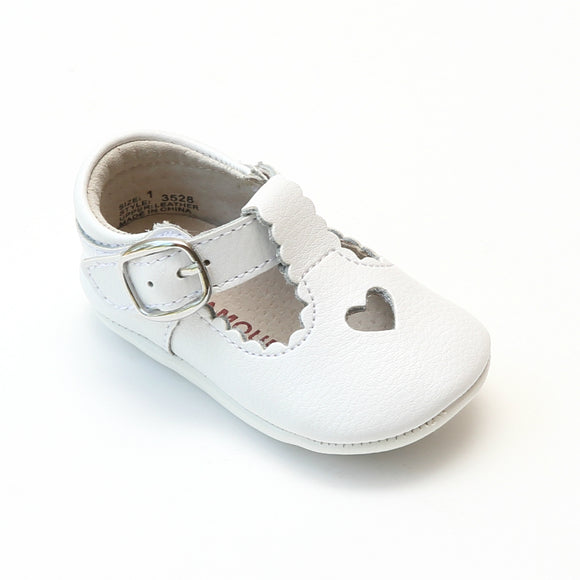 L'Amour Infant Girls White Open Heart Leather Crib Mary Janes - Babychelle.com