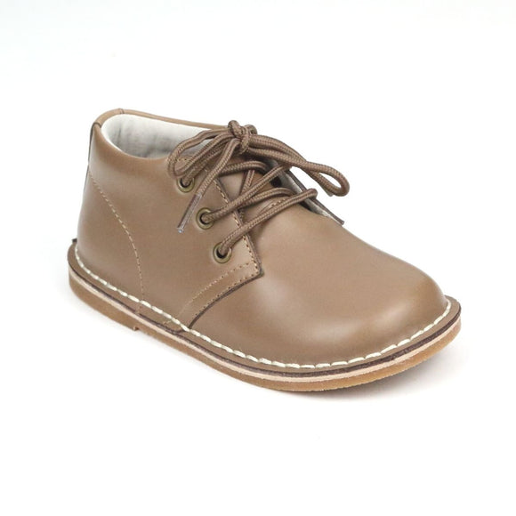 Toddler Boys Logan Classic Mocha Waxed Leather Mid-Top Lace Up Shoes - Babychelle.com