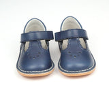 Toddler Girls Scallop T-Strap Navy Leather Vintage Inspired Mary Jane - Heirloom Shoes
