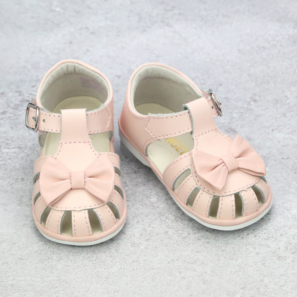 Angel Baby Girls Nellie Classic Pink Bow Leather Closed Toe Sandal - Southern Baby Shoes - Babychelle.com
