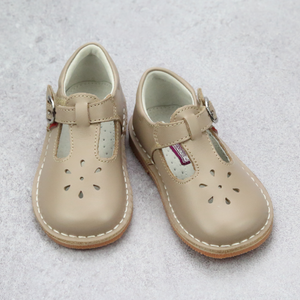 Toddler Girls Classic Almond Leather T-Strap Mary Jane - Vintage Heirloom Shoes - Pastel Palette - Beige Palette - Babychelle.com