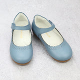 Toddler Girls Lucille Classic French Blue Leather Scalloped Flat - Easter Flats - Babychelle.com