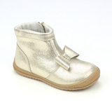 L'Amour Girls Champagne Shimmer Bow Leather Zip Ankle Boot - Babychelle.com