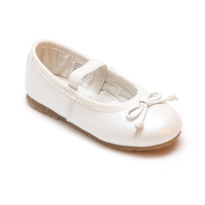 L'Amour Girls 400 White Bow Leather Ballet Flats - Babychelle.com