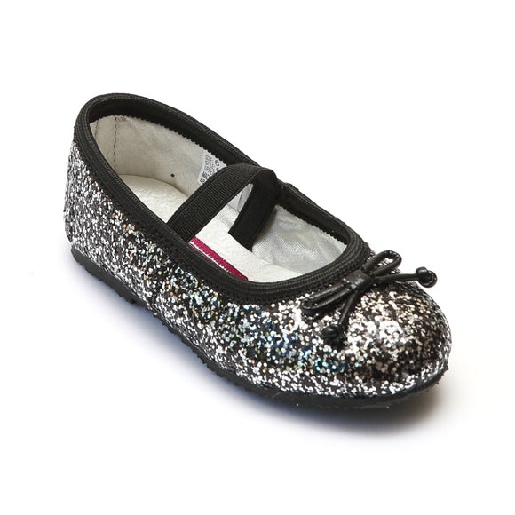 L'Amour Girls Glitter Black Ballet Flats - Babychelle.com