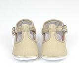 Baby Girls Poppy Biscuit Sand Canvas T-Strap Mary Janes - Babychelle.com
