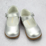L'Amour Girls Silver Scallop Leather Mary Janes for Special Occasions -  Babychelle.com