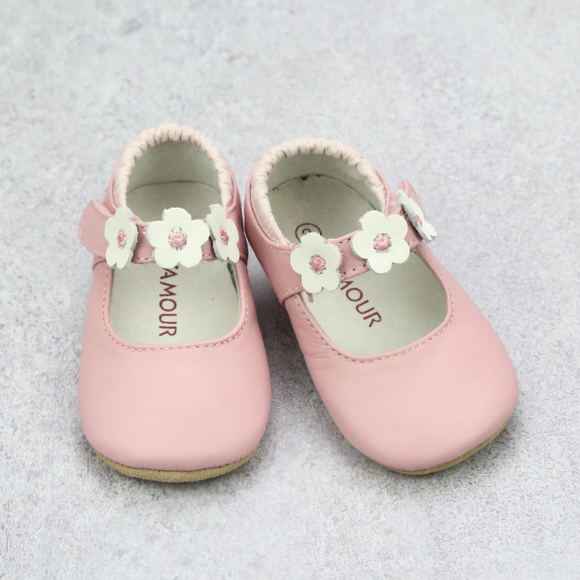Infant Girls Flower Strap Crib Shoes Mary Janes - Heirloom Classic Shoes - Easter