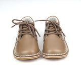 Toddler Boys Logan Classic Mocha Waxed Leather Mid-Top Lace Up Shoes - Babychelle.com