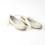 L'Amour Girls Patent Cream Flats with Satin Lace - Babychelle.com