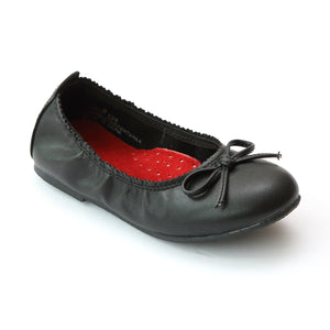 L'Amour Girls Black Tonal Bow Elastic Ballet Flat - Babychelle.com