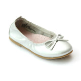 L'Amour Girls Silver Tonal Bow Elastic Ballet Flat - Babychelle.com