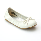 L'Amour Girls White Tonal Bow Elastic Ballet Flat - Babychelle.com