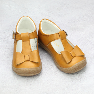 Girls Mustard T-Strap Bow Mary Jane - Vintage Inspired Shoes - Babychelle.com