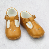 Classic Baby Girls Scallop T-Strap Mustard Mary Jane - Vintage Inspired Heirloom Classic Shoes - Babychelle.com
