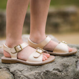 Products L'Amour Girls Olivia Buckled Open Toe Leather Sandals Title  L'Amour Girls Olivia Champagne Buckled Open Toe Leather Sandals - Babychelle.com