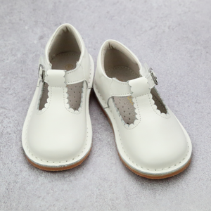Classic Girls White Leather Scallop T-Strap Mary Janes for Easter and Spring - Heirloom Vintage Inspired Shoes - Babychelle.com