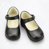 L'Amour Girls Black Scallop Leather Mary Janes for School and Holidays and Special Occasions -  Babychelle.com