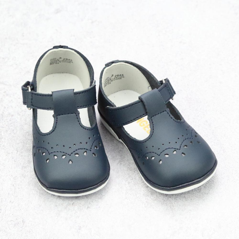 Angel Baby Girls Navy Leather T-Strap Mary Janes – Babychelle