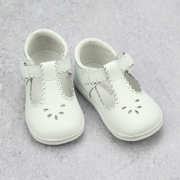 Classic Baby Girls Scallop T-Strap White Mary Jane - Vintage Inspired Heirloom Classic Shoes - Babychelle.com
