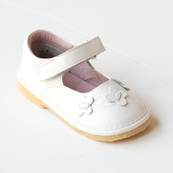 L'Amour Girls 710 White Leather Butterfly Mary Janes