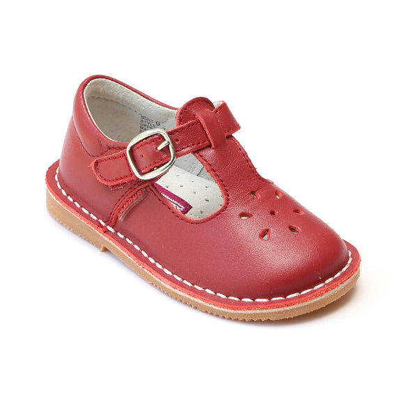 L'Amour Girls Classic 751 Red Leather Mary Janes - Babychelle.com
