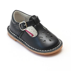 L'Amour Girls Classic 751 Black Leather Mary Janes - Babychelle.com