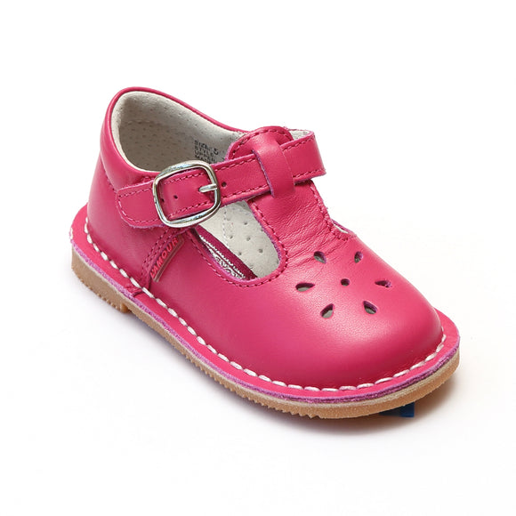 L'Amour Girls Classic 751 Fuchsia Leather Mary Janes - Babychelle.com
