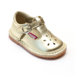 L'Amour Girls Classic 751 Patent Gold Leather Mary Janes - Babychelle.com