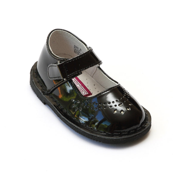 L'Amour Girls Classic 758 Patent Black Leather Mary Janes - Babychelle.com