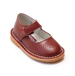 L'Amour Girls Classic 758 Red Leather Mary Janes - Babychelle.com