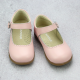 L'Amour Girls Pastel Pink Scallop Leather Mary Janes for Easter and Spring - Pastel Palette - Babychelle.com