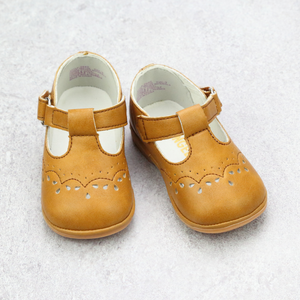 Angel Baby Shoes - Vintage Inspired Shoes - Baby Girls Mustard T-Strap Mary Janes