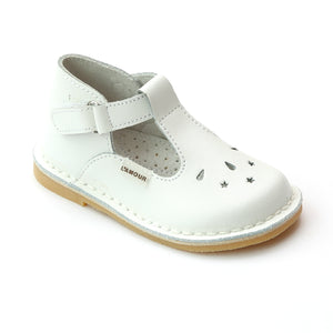 L'Amour Girls White Perforated Star T-Strap Mary Jane - Babychelle.com