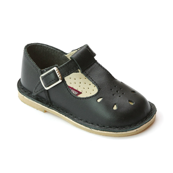 L'Amour Girls Vintage Inspired Old School Black T-Strap Leather Mary Janes - Babychelle.com