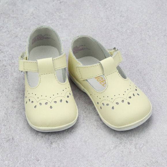Angel Baby Girls Ecru Leather T Strap Mary Janes Babychelle