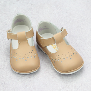Angel Baby Girls Latte Leather T-Strap Mary Janes -Southern Baby - Heirloom Shoes - Babychelle.com