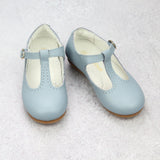 L'Amour Girls Eleanor Classic Dusty Blue Leather T-Bar Flat