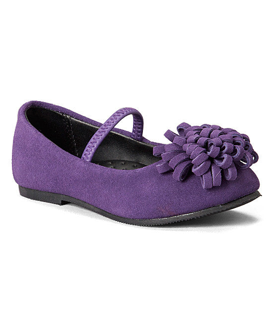 L'Amour Girls Purple Leather Pom Pom Flats Babychelle L'Amour Girls Purple Leather Pom Pom Flats Babychelle