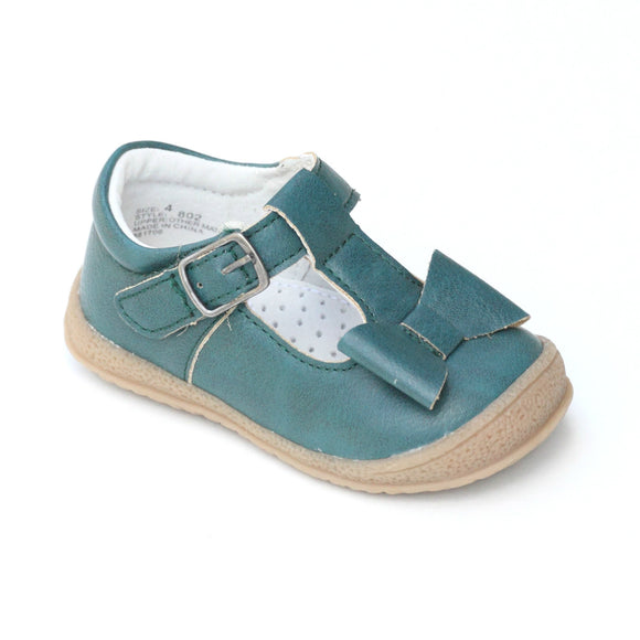 L'Amour Girls Turquoise Autumn T-Strap Bow Mary Janes - Babychelle.com