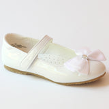 L'Amour Girls G588 White Jeweled Satin Bow Flats