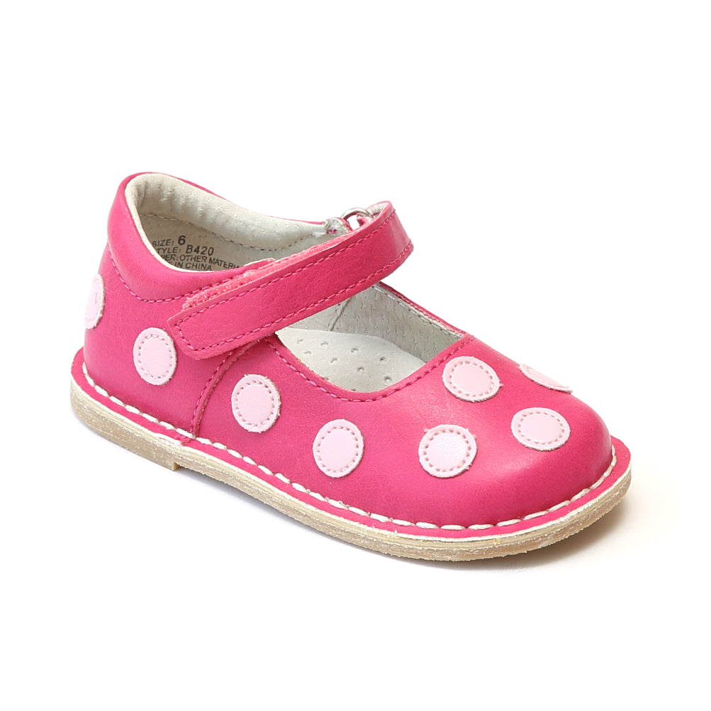 FINAL SALE - Angel Toddler Girls Contrasting Polka Dot Leather Mary Ja ...