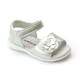L'Amour Girls Silver Leather Layered Flower Sandal - Babychelle.com