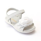L'Amour Girls B600 White Decorative Satin Flower Applique Sandals - Babychelle.com