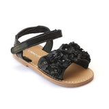 L'Amour Girls Bed of Black Rosettes Open Toe Sandal - Babychelle.com