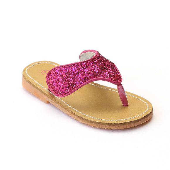 L'Amour Girls Fuchsia Glitter Sparkle Thong Sandals - Babychelle.com