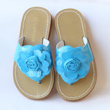 L'Amour Girls B760 Blue Patent Flower Applique Thong Sandals