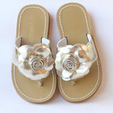 L'Amour Girls B760 Gold Patent Flower Applique Thong Sandals