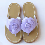 L'Amour Girls B760 Lilac Patent Flower Applique Thong Sandals